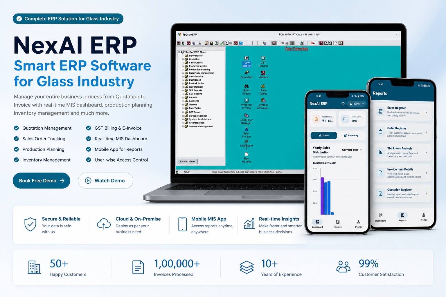 NexAI ERP dashboard for glass industry